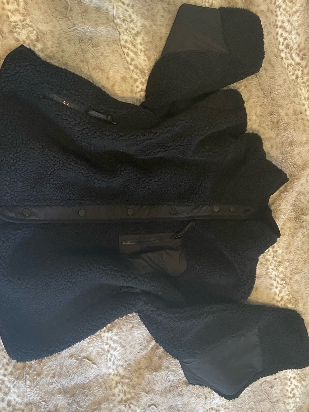 Fabletics Black Sherpa Teddy Jacket with Snap & Zip Accents #cozy #fall